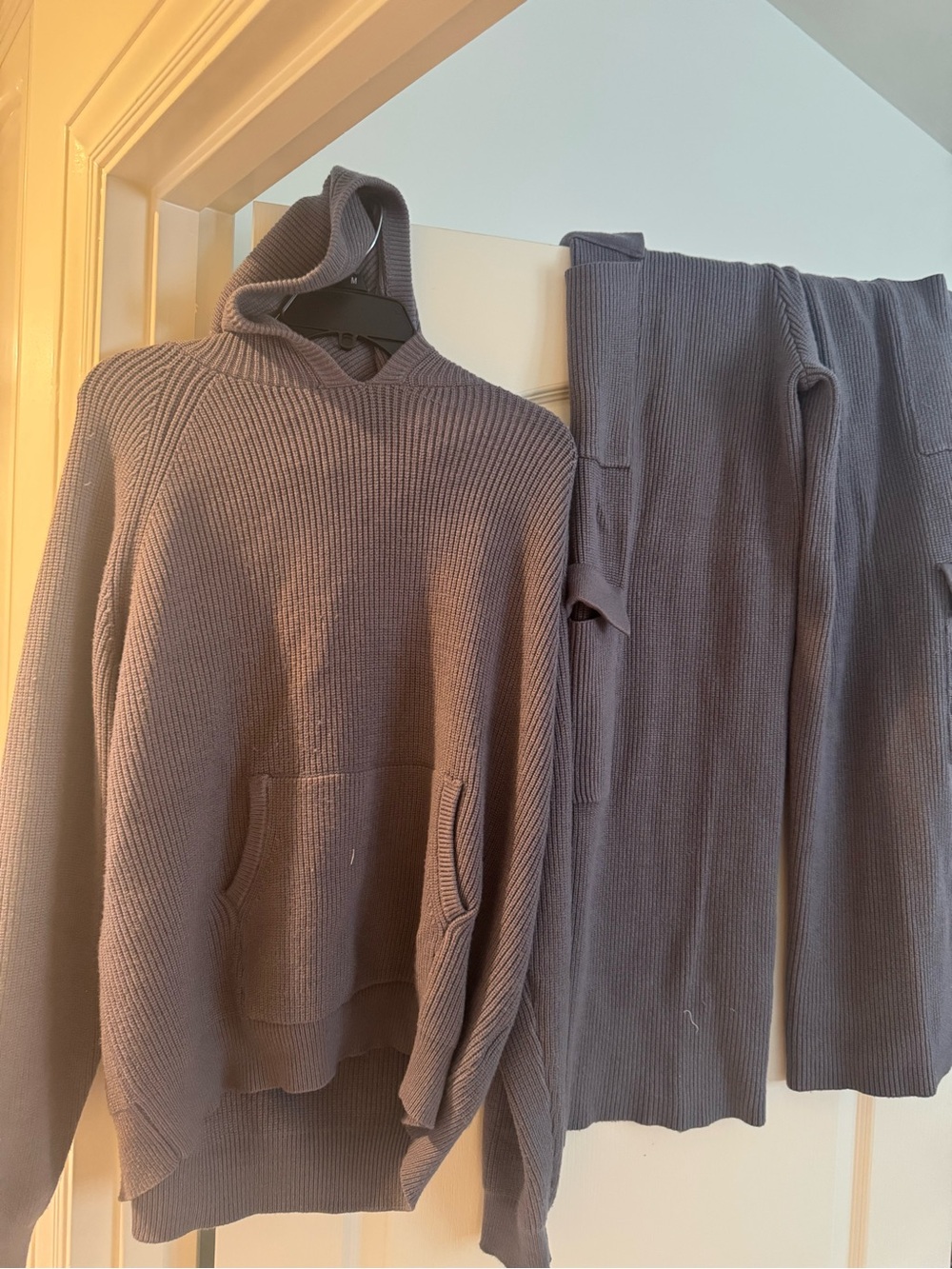 Edikted Ribbed Hoodie and Knit Pants Set in Mauve